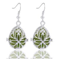 GIONO Filigree Leaf Drop Cage Openable Aromatherapy Essential Oil Diffuser Locket Lava Stone Earring Set