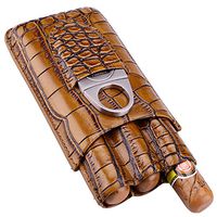ZORRO Black Leather Cigar Case 3 Cigar Sets + Stainless Steel Cigar Cutter