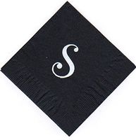 250 Extra Large Single Monogram White Letter S on Black Cocktail Beverage Napkin