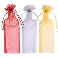 Blulu Organza Wine Bottle Bags Wine Gift Bags 6.5 by 15 inch, Gold, Silver and Wine Red, 24 Pieces