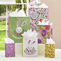 Easter Gift Bags with Bunny, Egg Designs and Handles, Tissue Paper - Set of 10