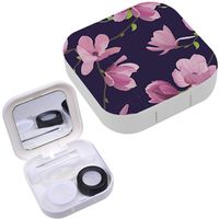 Portable Contact Lens Case Box Travel Kit Mirror + Bottle + Tweezers Container Holder [ Magnolia Flowers ]