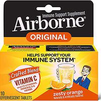 Airborne Zesty Orange Effervescent Tablets (10 count in a box), Vitamin C 1000mg, Gluten-Free Immune Support Supplement and High in Antioxidants (Orange, 2Pack)