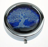 MaXing Tree of Life Drawing Custom Personalized Silver Round Pill Case Box Decorative Metal Medicine Container Case