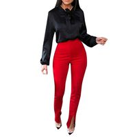 Women's High Waist Pants,Lightweight Casual Pants with Pockets Front Pinktuck Seam Pant Trouser Red