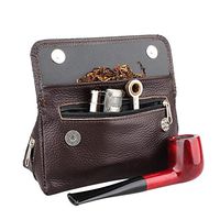 Health Secure Soft Genuine Leather Preserve Freshness Pipe Tobacco Pouch case with 2 Pipe Holder Pocket (Brown)
