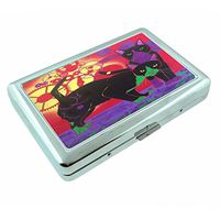 Cat Art Em9 Hip Silver Cigarette Case Id Holder Metal Wallet 4" X 2.75" RFID Protection