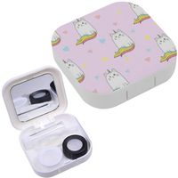Portable Contact Lens Case Box Travel Kit Mirror + Bottle + Tweezers Container Holder [ Cute Rainbow Cat Unicorn ]