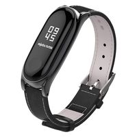 Mijobs Compatible Xiaomi Mi Band 3, Genuine Leather Replacement Strap Breathable Wristband with Metal Frame Bracelet Accessories for Xiaomi Mi Band 4 Smart Watch Bracelet Wristband (Black)