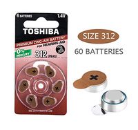 Toshiba Premium Zinc Hearing Aid Batteries,1.4V Size 312,PR41, 60-Count