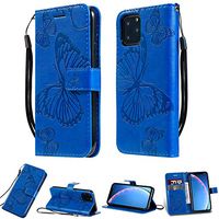 Amocase Wallet Leather Case with 2 in 1 Stylus for iPhone 11 6.1" 2019,Premium Strap 3D Butterfly Magnetic PU Leather Stand Shockproof Card Slot Case for iPhone 11 6.1" 2019 - Blue