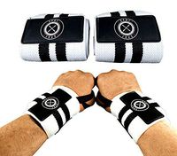 Spot Lion Fitness Wrist Wraps (Professional Quality) Powerlifting, Bodybuilding, Weight Lifting Wrist Supports for Weight Training - White with Black Stripes.