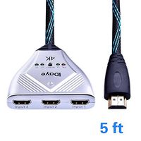 4K HDMI Cable, 3 In 1 Out HD Video Switch Cable(3D Support, (4K×2K)Video Support), 24K Gold-plated High Speed Connector Plug, Audio Return Channel Function for HDTV,PS3,HDVD,Laptops. (5ft)