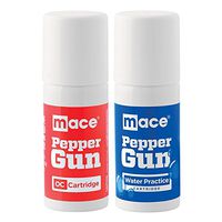 Mace Brand Police Strength Pepper Spray Dual Pack, 1 OC Pepper/UV Dye Refill Cartridge with 20' Spray and 1 Water Practice Cartridge, 28 Gram (80422)