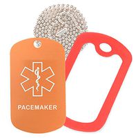 Pacemaker Medical Alert ID Necklace with Copper Tag, Red Silencer, and 30'' USA Chain - 154 Color Choices