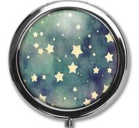 Star Design New Silver Round Pill Box Decorative Metal Medicine Vitamin Organizer Unique Gift,No Separation, an Entire Storage Space