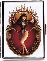 Vintage Flaming Acrobat Print Compact (9 100s) Metal-Plated Cigarette Case & Stash Box
