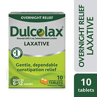 Dulcolax Laxative Tablets, Gentle, Reliable Overnight Relief from Constipation, Hard, Dry, Painful Stools, and Irregular Bowel Movements, Stimulates Bowel to Encourage Movement, 10 Count