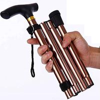 AD Folding Cane Adjustable Lightweight Aluminum Offset Walking Cane Collapsible Walking Stick with Ergonomic Handle,Metallic