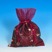 Dozen of 6.25 X 9 Inch Satin Embroidery Pull-Close Pouches (Maroon Floral)
