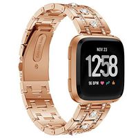 jpjstore Band for Fitbit Versa Rose Gold,Women Bling Diamond Smart Watch Bracelet for Fitbit Versa, Elegant Metal Replacement Band