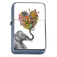 Elephant Heart Design Flip Top Oil Lighter S2 Smoking Cigarette Smoker Includes Silver Case