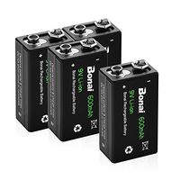 Bonai Rechargeable 9V Batteries 600mAh High Capacity 9V Rechargeable Batteries,(4 Pack) 9 Volt Lithium Batteries for Smoke Alarms Metal Detector etc - Long-Lasting & Economical