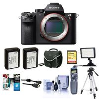 Sony a7RII Alpha Full Frame Mirrorless Digital Camera Body - Bundle w/Camera Bag, 64GB SDHC Card, 2x Spare Battery, Cleaning Kit, Micro HDMI Cable, Software Pack, Remote Shutter, Video Light, Tripod
