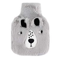 Sun Kea Classic Rubber Hot Water Bag Hot Water Bottle Menstrual Pain Relief Warm Bag Cute Cartoon Plush Cover,Grey Bear