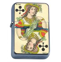 Playing Card 1850 Queen Clubs Windproof Refillable Flip Top Oil Lighter with Tin Gift Box D-460