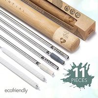 Reusable Stainless Steel Straws Eco Set 4 Metal Straws 4 Silicone Tips 2 Cotton Cleaning Brushes 1 Bamboo Case Eco-Friendly To Go Travel