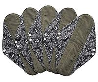 5 Pieces Charcoal Bamboo Mama Cloth/Menstrual Pads/Reusable Sanitary Pads (Black lace, Overnight (14 inch))