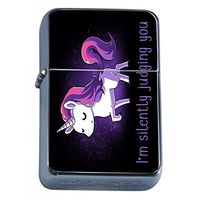 Judging Unicorn Flip Top Oil Lighter Em1 Smoking Cigarette Silver Case Included