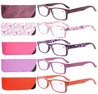 Eyekepper 5-Pack Patterned Reading Glasses Spring Hinges Rectangular Reader Eyeglasses for Women Reading +2.50