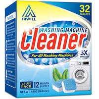 Hiwill Washing Machine Cleaner Effervescent Tablets, 32 Solid Washer Deep Cleaning Tablets, Triple Decontamination Remover with Natural Biological Formula, for All Machines Including HE, No More Stinky Grimy Washer, Value Pack
