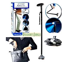 Adjustable Walking Stick Cane for Old People with LED Light, Multifunctional Trusty Cane Sponge Handle Folding Smart Cane W/Built-in LED & Extra Wide PIVOTING Head-(Black)