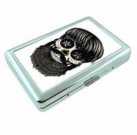 Hipster Sugar Skull R1 Hip Silver Cigarette Case Id Holder Metal Wallet 4" X 2.75" RFID Protection