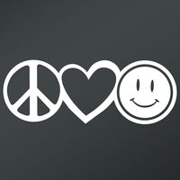 Peace Love Happy Face Smile Vinyl Decal Sticker | Cars Trucks Vans Walls Laptops Cups | White | 7.5 X 2.8 Inch | KCD1675