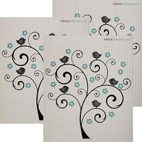 Bird and Flower Tree Set of 3 Each Swedish Dishcloths | ECO Friendly Absorbent Cleaning Cloth | Reusable Cleaning Wipes