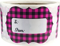 Pink Buffalo Plaid Christmas Gift Tags Holiday Present Stickers 2 x 3 Inch 100 Total Labels