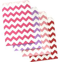 Paper Treat Sacks - Chevron Favor Bags - Pink Lilac Red Hot Pink - 5.5 x 7.5 Inches - 32 Pack