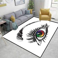 Bigdatastore Eye Plants Door Mats Outside Funny, Eyeball of a Female in Many Colors Looking Elsewhere with Digital Sketch Art Style, Fashionable High Class Living Bedroom Rugs(2.5'x 9')