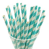 Homeford Firefly Imports Candy Striped Paper Straws, 7-3/4-Inch, 25-Pack, Aqua, 7-3/4"