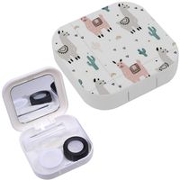 Portable Contact Lens Case Box Travel Kit Mirror + Bottle + Tweezers Container Holder [ Lama Cactus Hand ]