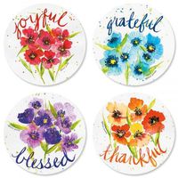 Poppies & Gratitude Every Day Envelope Seals (4 Designs) - Set of 144 1-1/2" diameter Self-Adhesive, Flat-Sheet Every Day sticker Seals