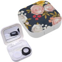 Portable Contact Lens Case Box Travel Kit Mirror + Bottle + Tweezers Container Holder [ Floral On Paper ]