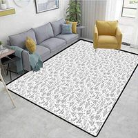 Bigdatastore Alien Home Bedroom Carpet Floor Mat, Space with Astronaut Rockets Extra Terrestrial Beings Monochrome Cartoon Style Image, Easy Maintenance Area Rug Living Room Bedroom Carpet(8'x 10')