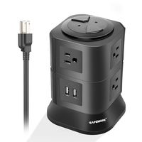 Power Strip with 7 Multiple Plug Outlets 2 USB Ports, Convenient One-way Push Button, Tower Surge Protector Desktop Power USB Charging Station for Home & Office (Black)-SAFEMORE