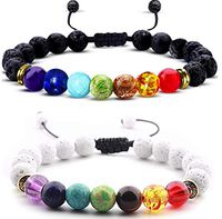 Essential Oil Diffuser Bracelet- Lava Stone Bracelet- Aromatherapy 7 Chakra Bracelet- Healing Stones Anxiety Bracelet- Add Oil To Beads To Improve Focus & Mood (Chakra Bracelet 2 Pack (Black & White Lava Stone))