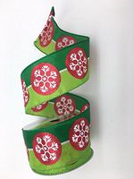 Celebrate IT- Ribbon White Snowflake in Red Ball Green background- ribbon 2.5 in x 25ft